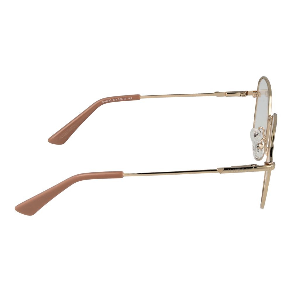 Side view of Guess Gold Women Glasses Frame, full-rim metal frame with demo lenses, spring hinge, 53-19-140 size, temples length 140.