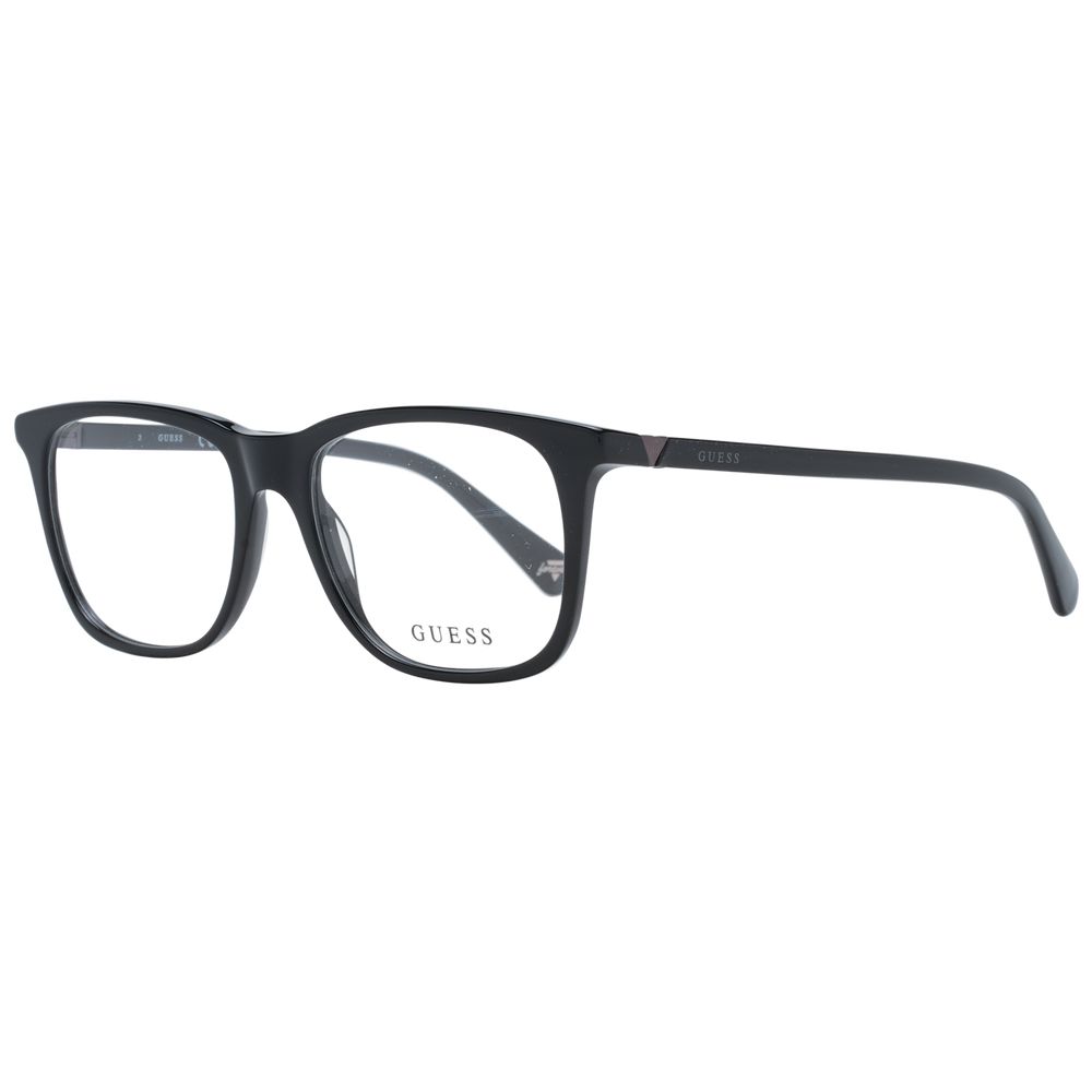 Guess Black Unisex Glasses Frame, square full-rim black plastic design with demo lenses, includes branded case.