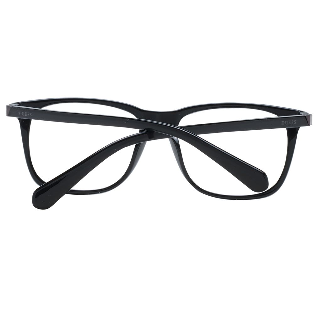 Guess Black Unisex Glasses Frame, full-rim plastic, square style with demo lenses, 52mm width, includes branded case, stylish for men and women.