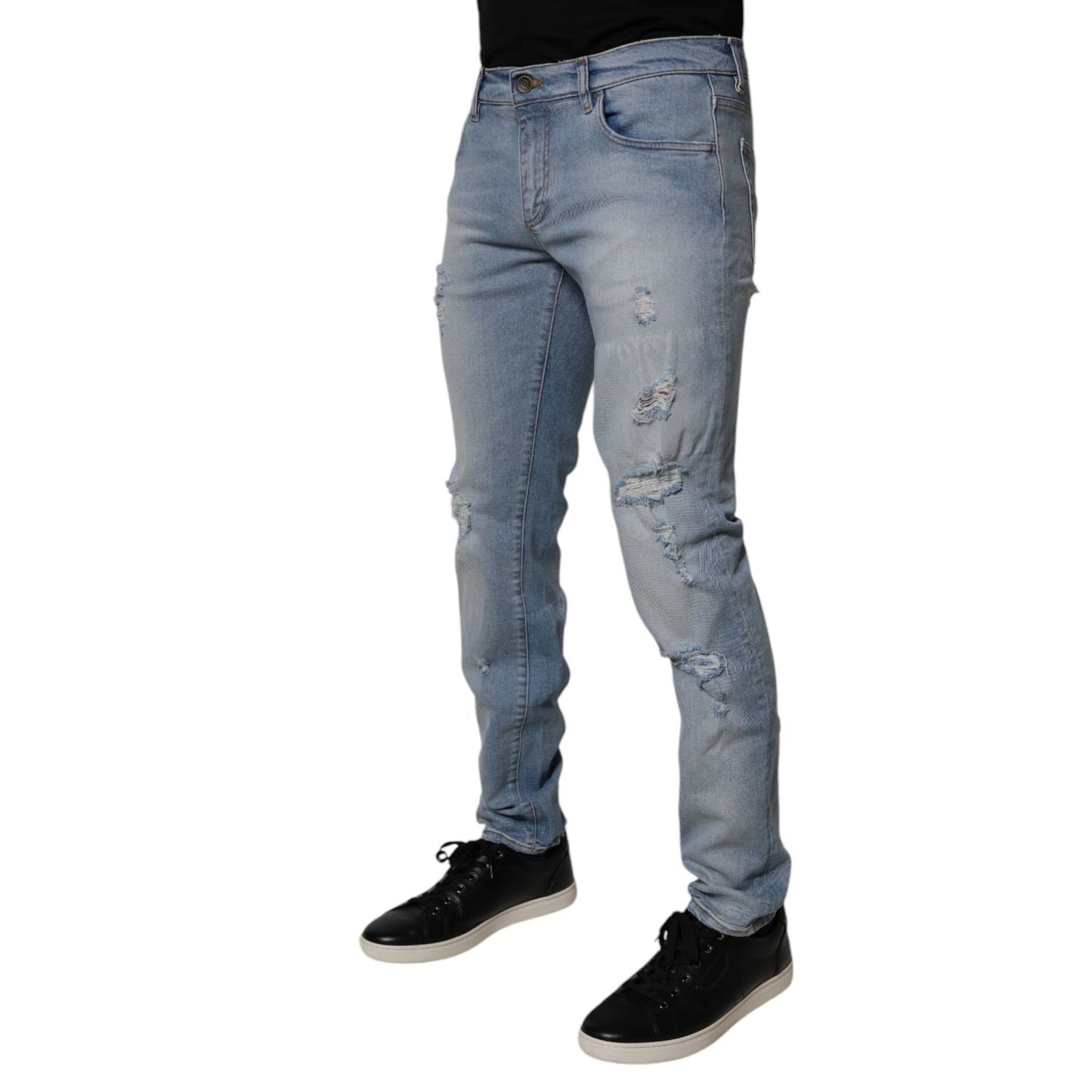 Dolce & Gabbana Blue Tattered Cotton Skinny Men Denim Jeans