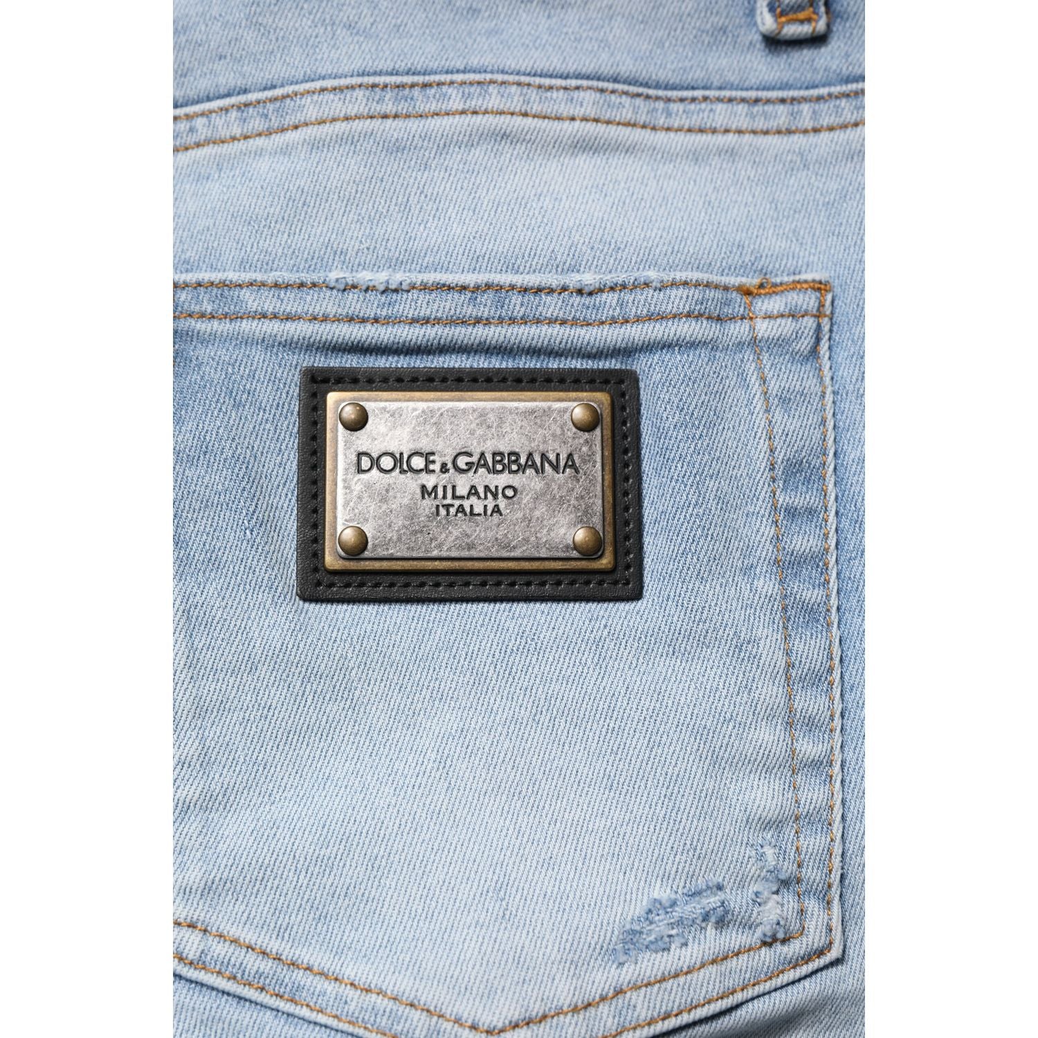 Dolce & Gabbana Blue Tattered Cotton Skinny Men Denim Jeans