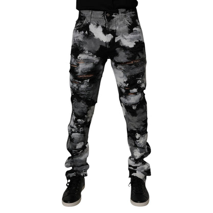 Dolce & Gabbana Multicolor Camouflage Tattered Skinny Denim Jeans