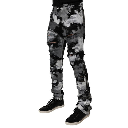 Dolce & Gabbana Multicolor Camouflage Tattered Skinny Denim Jeans