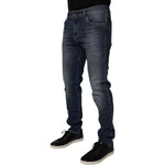 Dolce & Gabbana Dark Blue Cotton Leather Skinny Denim Jeans