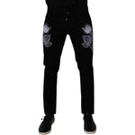 Dolce & Gabbana Black Floral Cotton Skinny Men Denim Jeans