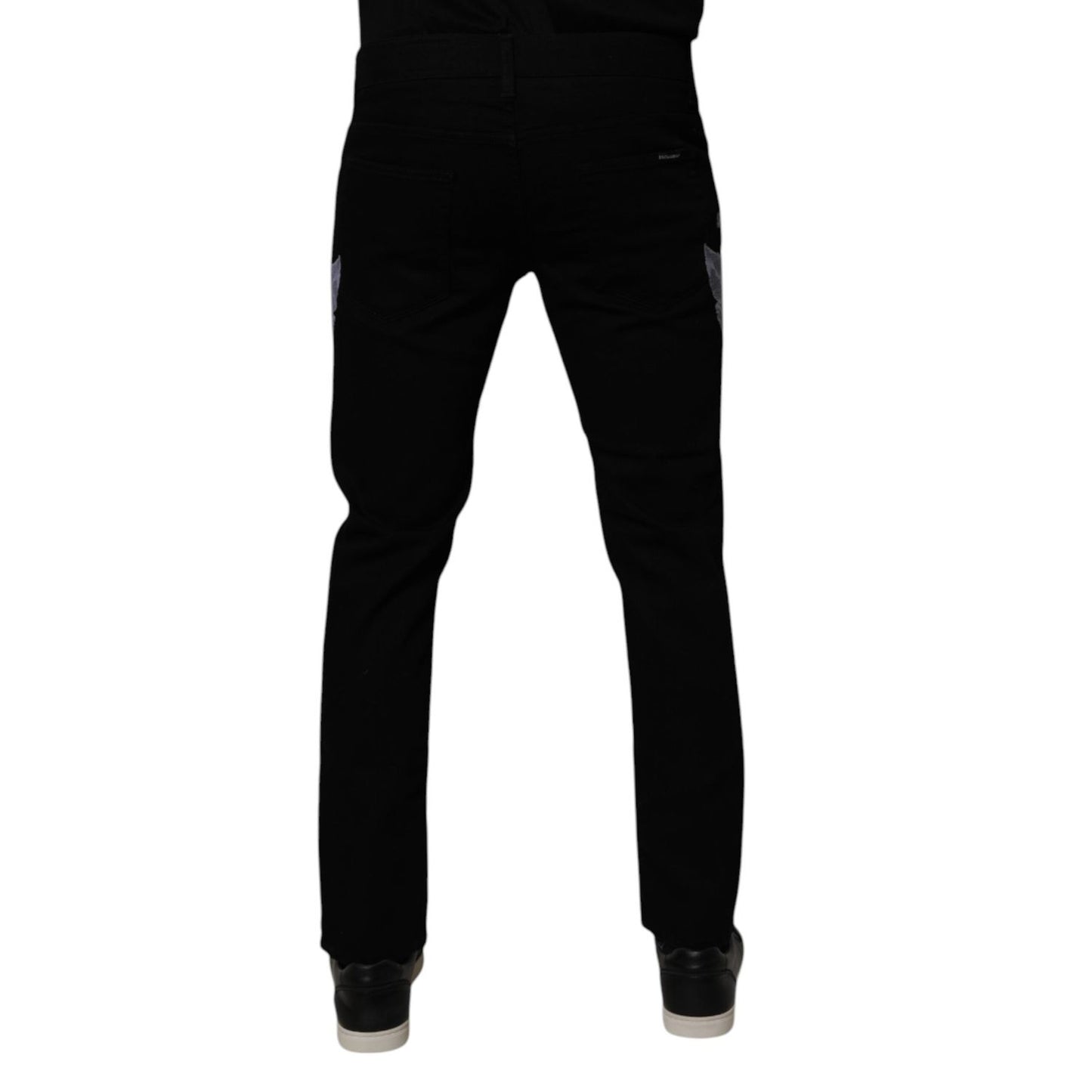 Dolce & Gabbana Black Floral Cotton Skinny Men Denim Jeans