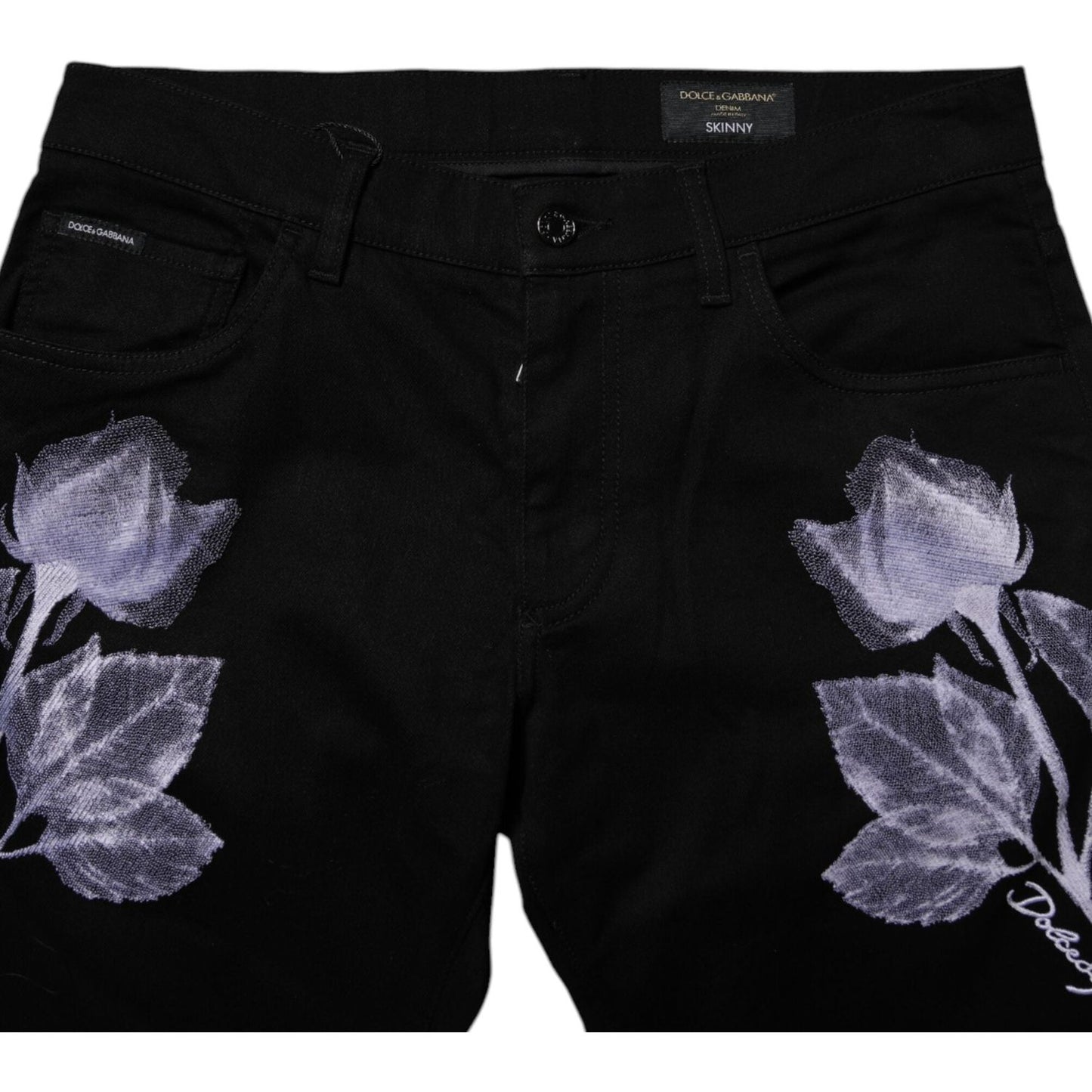 Dolce & Gabbana Black Floral Cotton Skinny Men Denim Jeans
