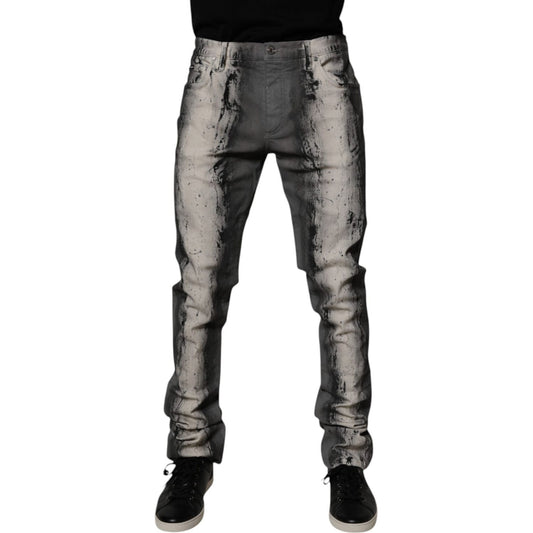 Dolce & Gabbana Gray Tie Dye Cotton Skinny Men Denim Jeans