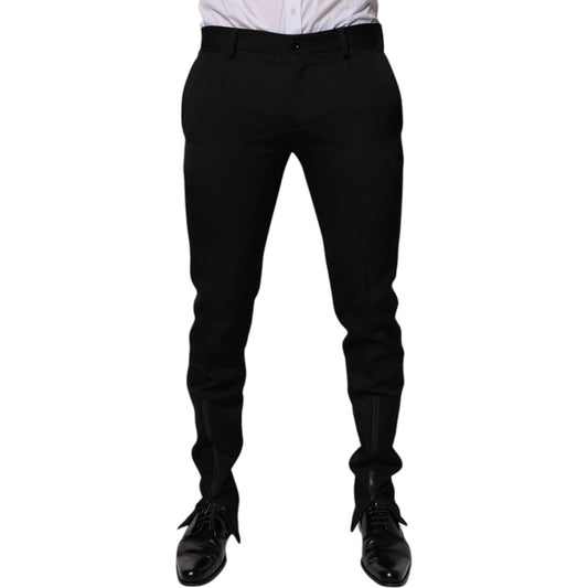 Dolce & Gabbana Black Wool Tapered Formal Dress Pants