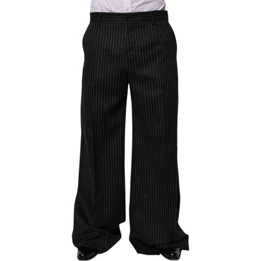 Dolce & Gabbana Black Stripes Wide Leg Formal Men Dress Pants