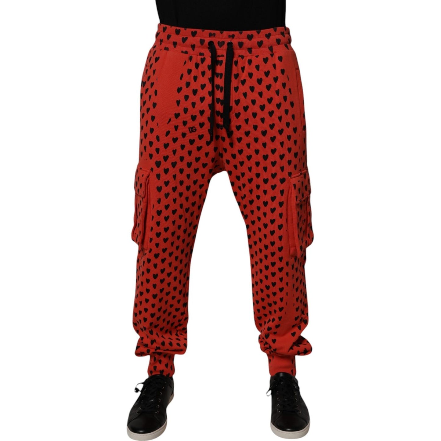 Dolce & Gabbana Red Hearts Cargo Jogger Men Sweatpants Pants