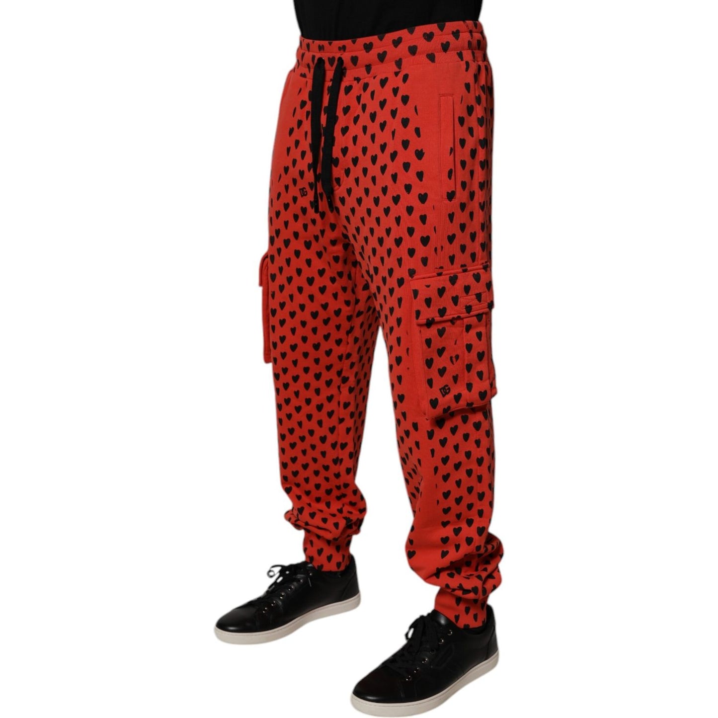 Dolce & Gabbana Red Hearts Cargo Jogger Men Sweatpants Pants