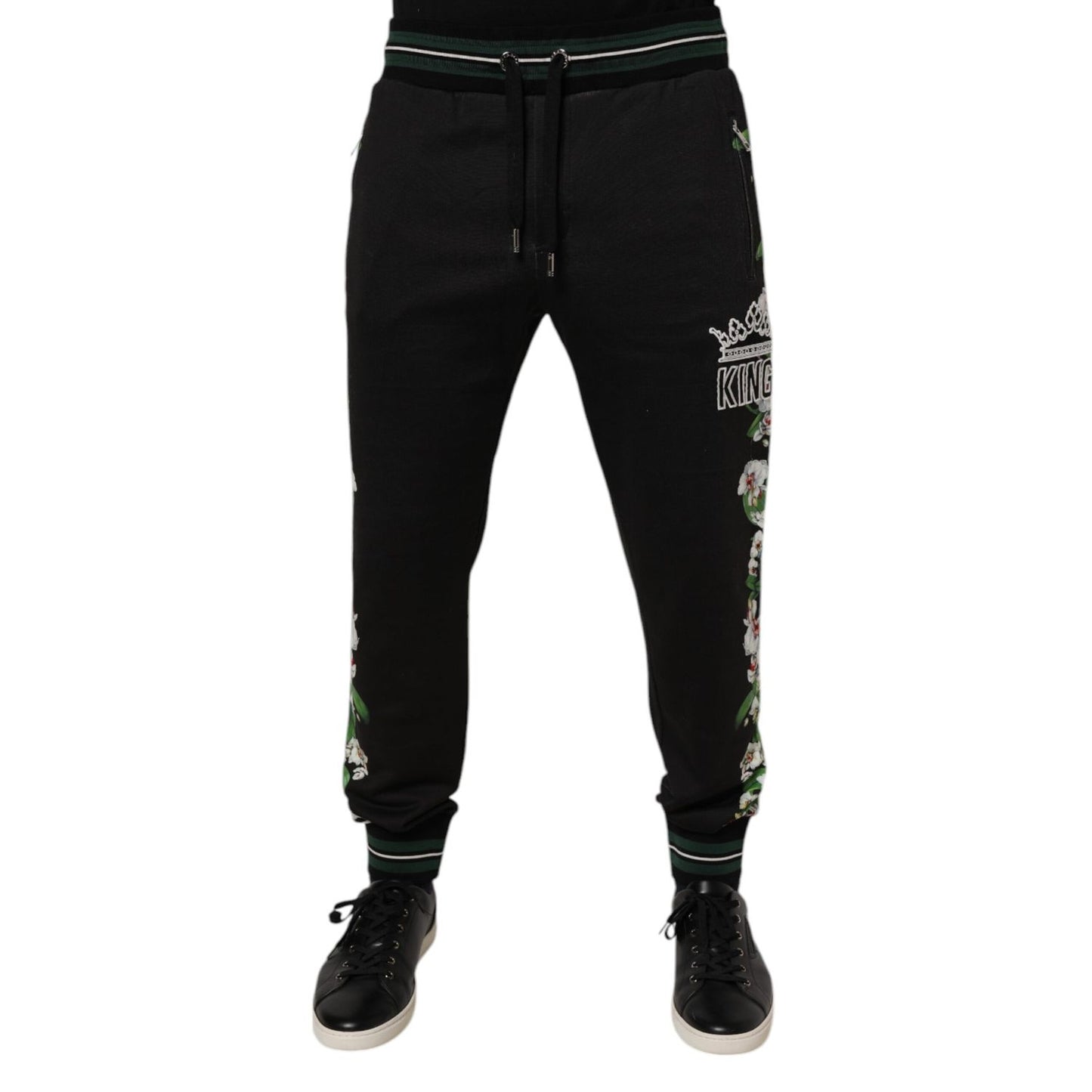 Dolce & Gabbana Black Floral King Men Jogger Sweatpants Pants