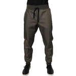 Dolce & Gabbana Brown Lambskin Leather Men Sweatpants Pants