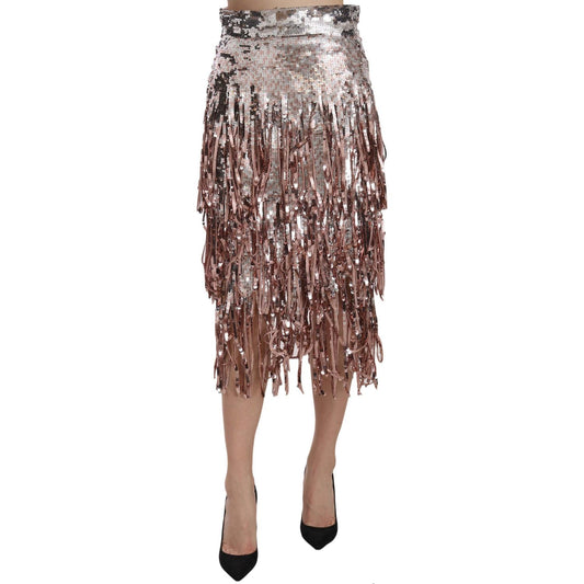Dolce & Gabbana Sequin Embellished Fringe Midi Pencil Skirt SKI1173-44
