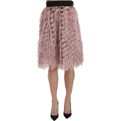 Dolce & Gabbana Pink Gold Fringe Metallic Pencil A-line Skirt