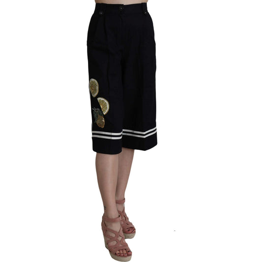 Dolce & Gabbana Black Cotton Cropped Embellished Pants SKI1180-36