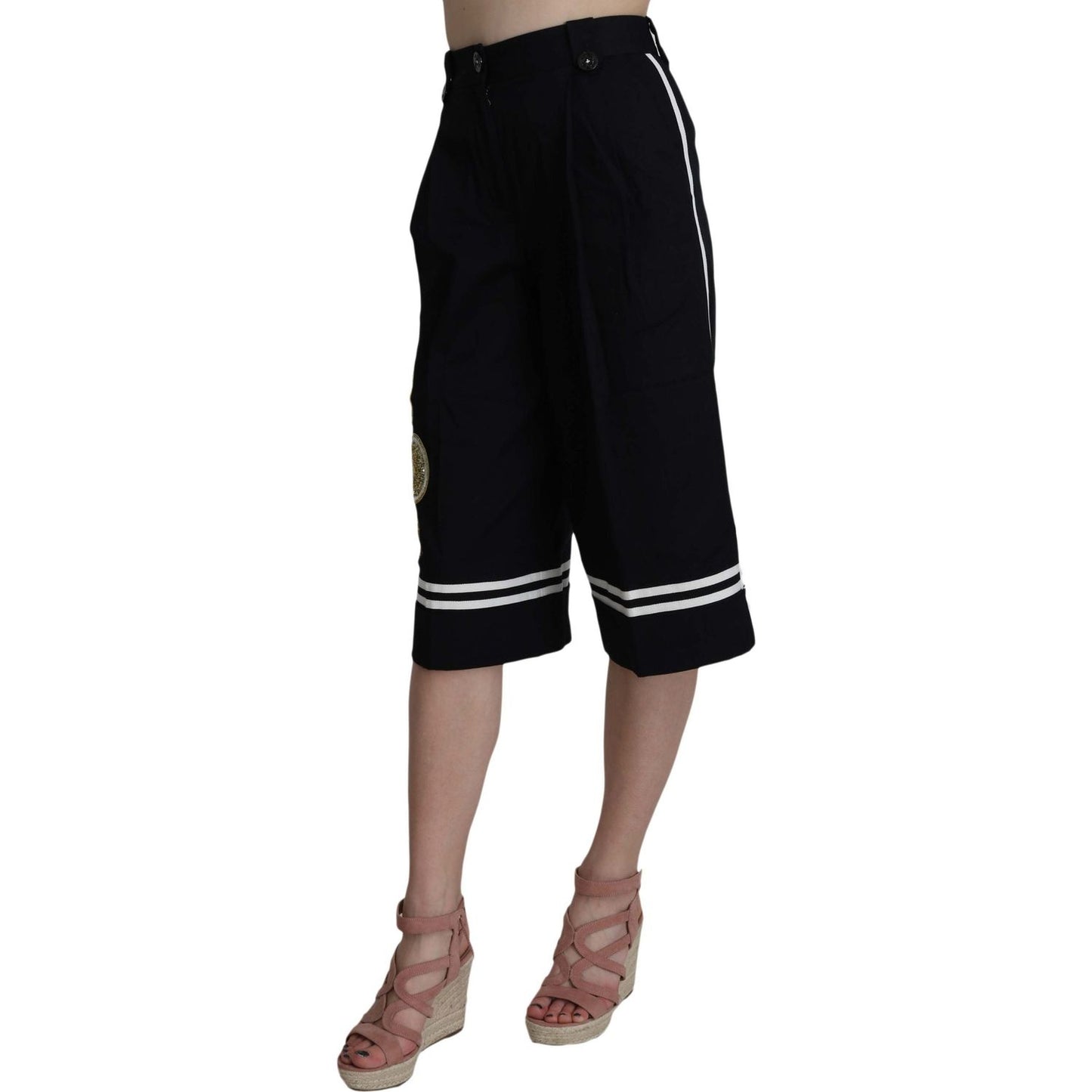 Dolce & Gabbana Black Cotton Cropped Embellished Pants SKI1180-36