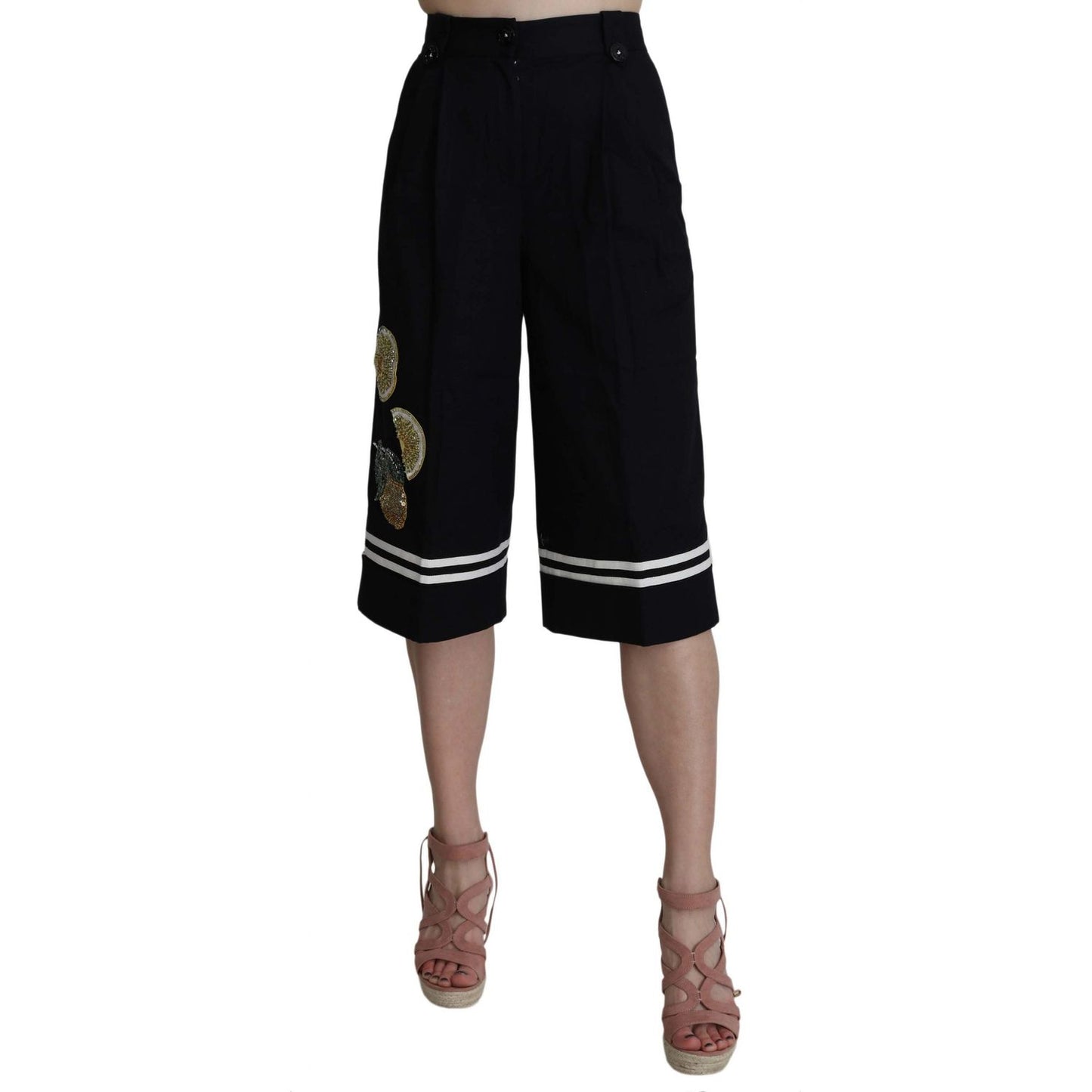 Dolce & Gabbana Black Cotton Cropped Embellished Pants SKI1180-36