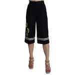Dolce & Gabbana Black Cotton Cropped Embellished Pants SKI1180-36