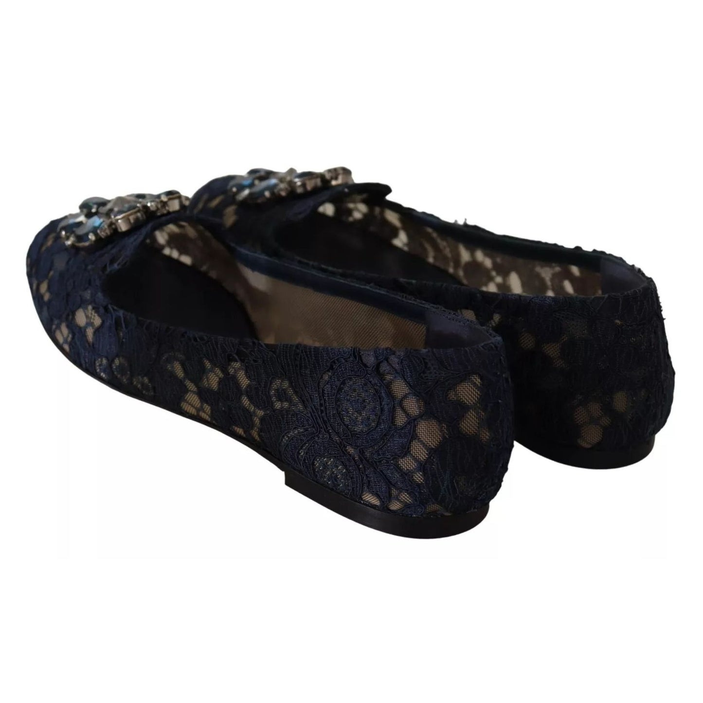 Dolce & Gabbana Blue Crystal Loafer Lace Ballet Flats Shoes LA9343-37