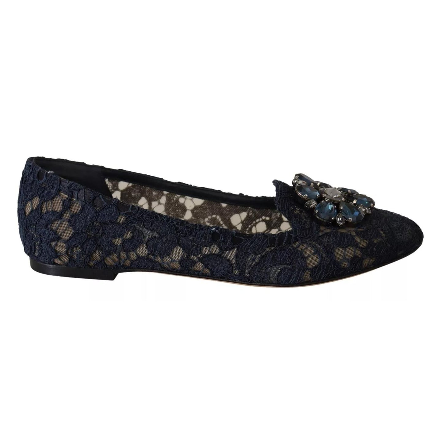 Dolce & Gabbana Blue Crystal Loafer Lace Ballet Flats Shoes LA9343-37