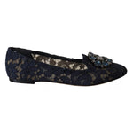 Dolce & Gabbana Blue Crystal Loafer Lace Ballet Flats Shoes LA9343-37