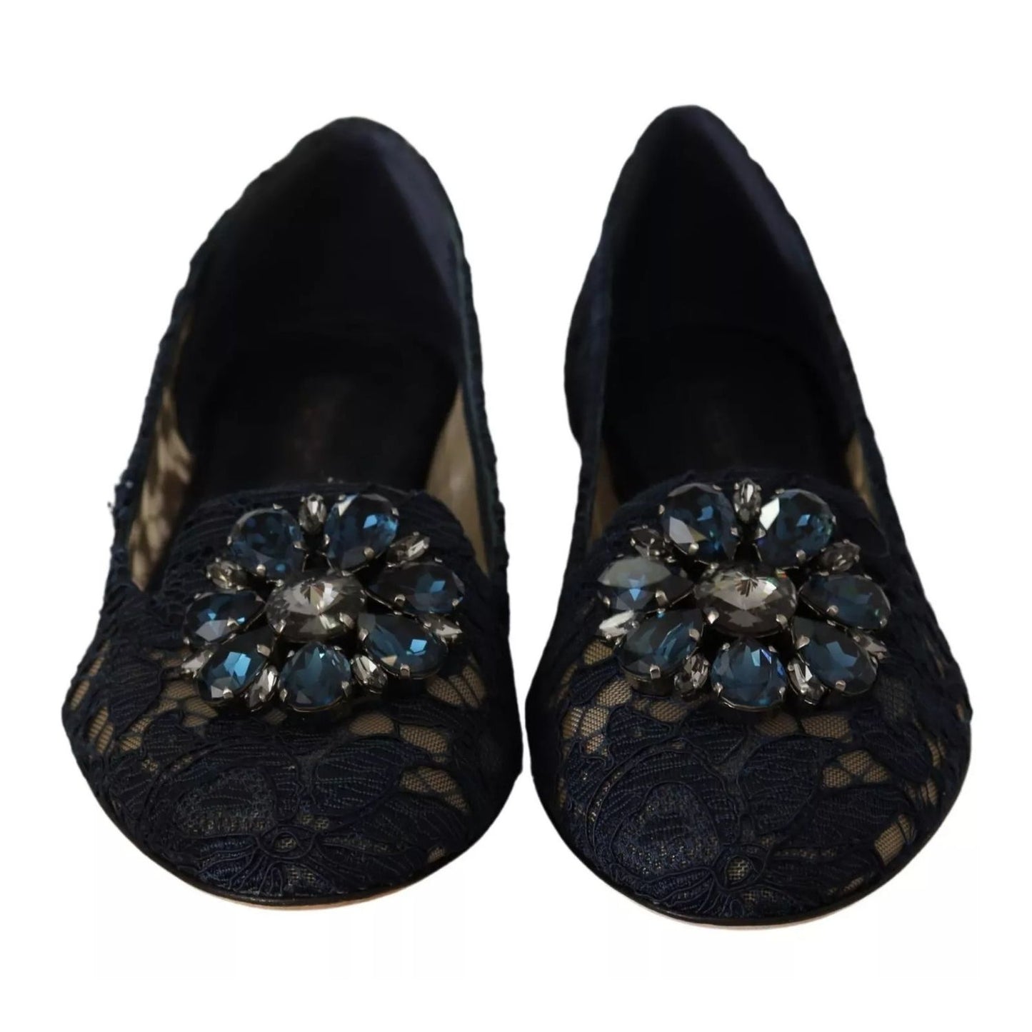 Dolce & Gabbana Blue Crystal Loafer Lace Ballet Flats Shoes LA9343-37