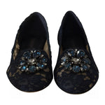 Dolce & Gabbana Blue Crystal Loafer Lace Ballet Flats Shoes LA9343-37