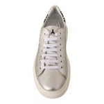 Patrizia Pepe Silver Full Grain Leather Lace Up Sneakers Shoes LA9356-35