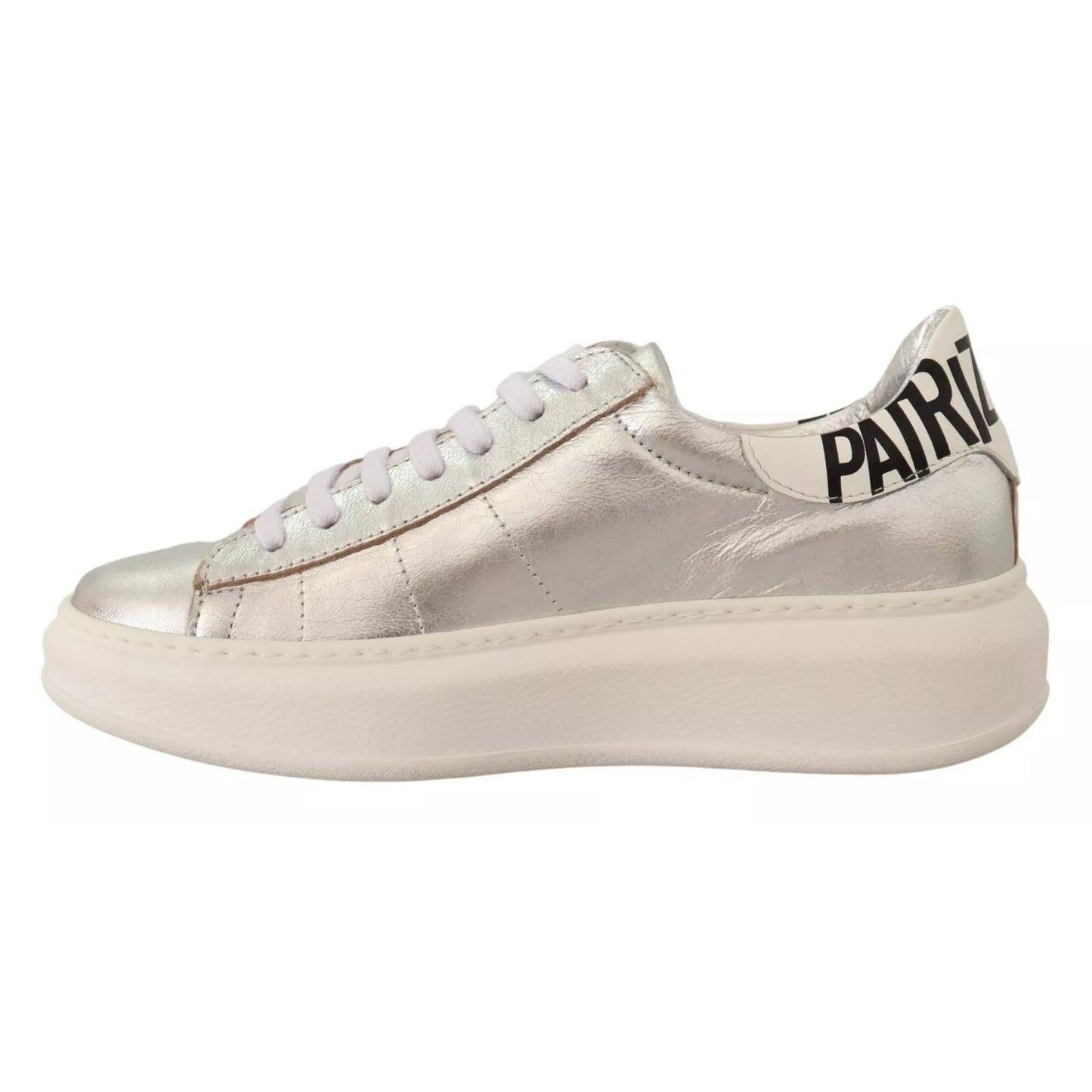 Patrizia Pepe Silver Full Grain Leather Lace Up Sneakers Shoes LA9356-35