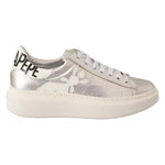 Patrizia Pepe Silver Full Grain Leather Lace Up Sneakers Shoes LA9356-35