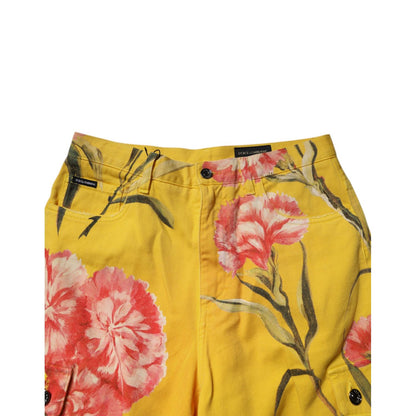 Dolce & Gabbana Yellow Floral Cargo Denim Men Bermuda Shorts