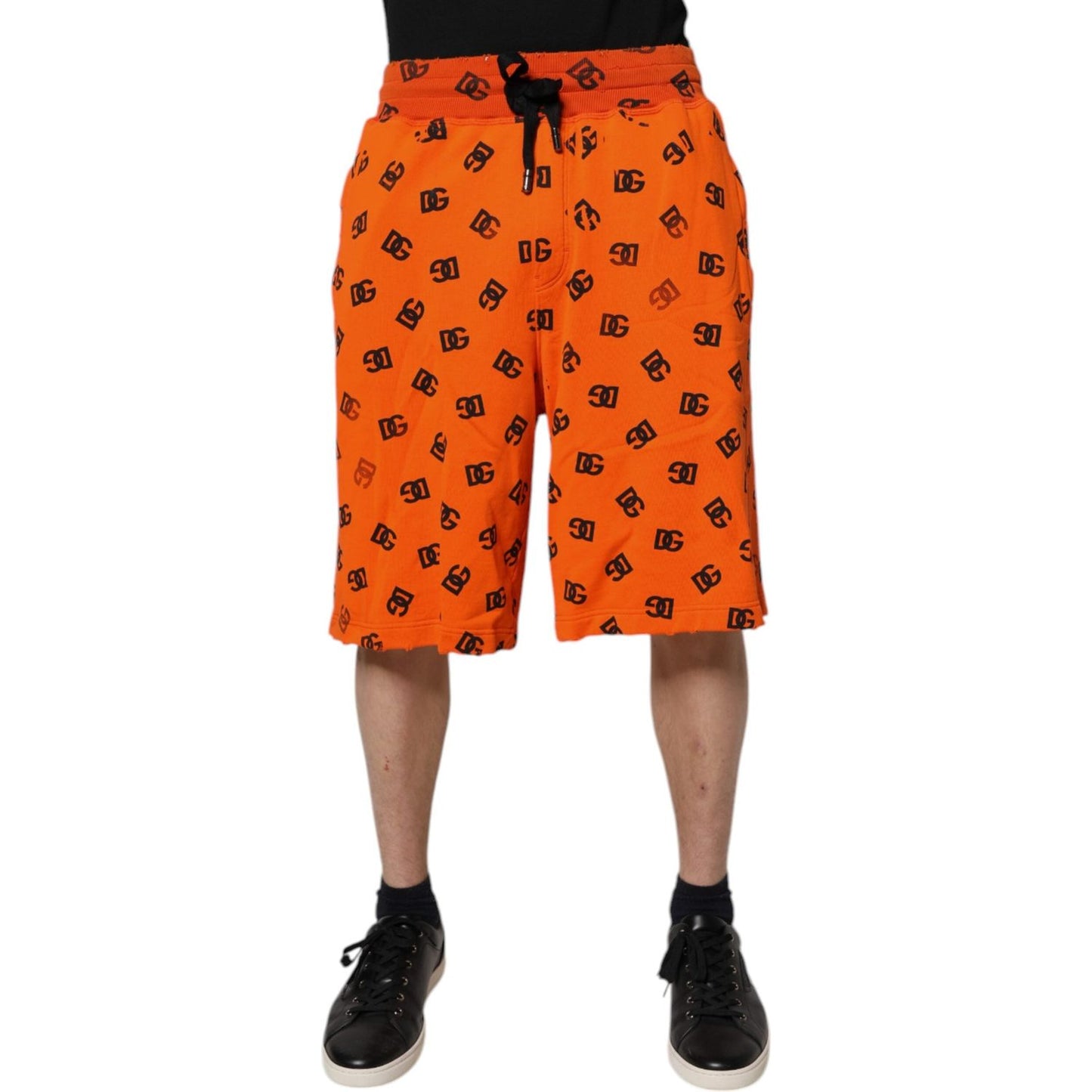 Dolce & Gabbana Orange Logo Monogram Cotton Bermuda Shorts