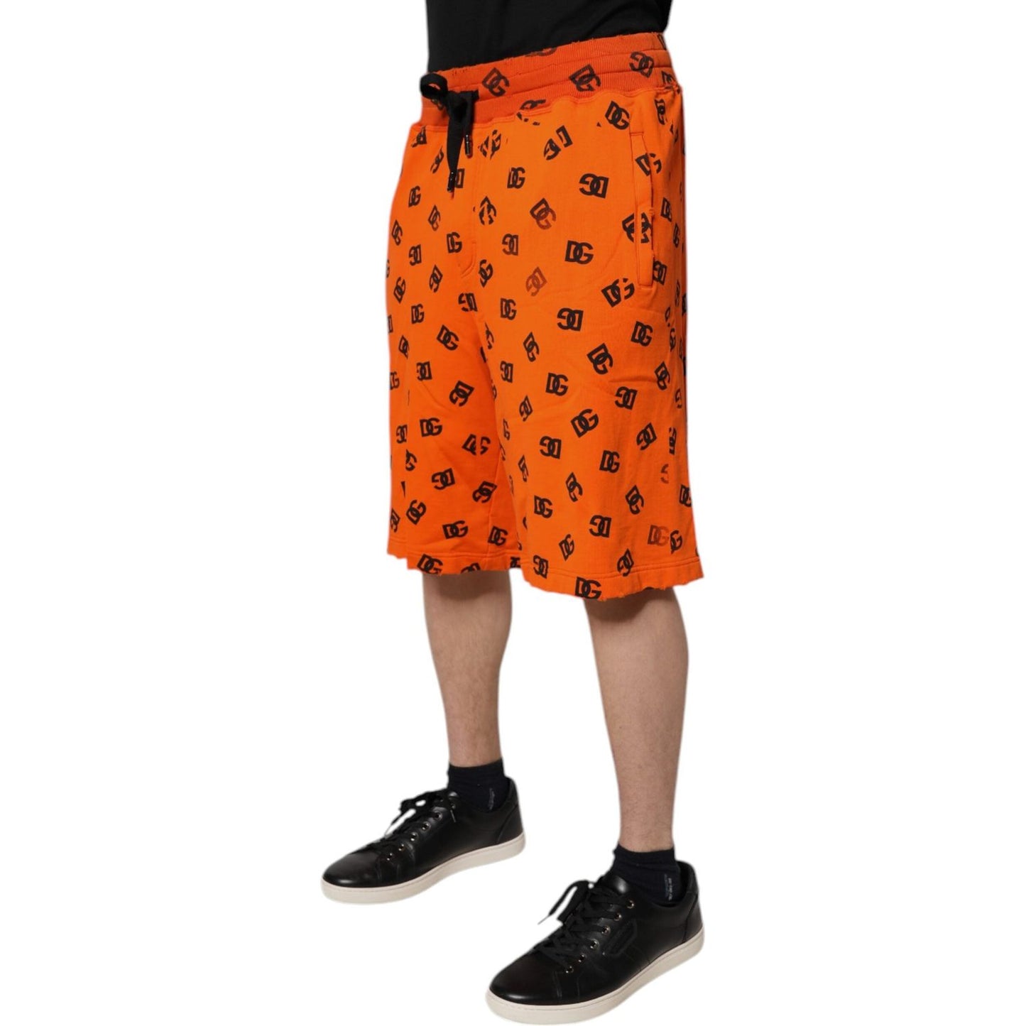 Dolce & Gabbana Orange Logo Monogram Cotton Bermuda Shorts