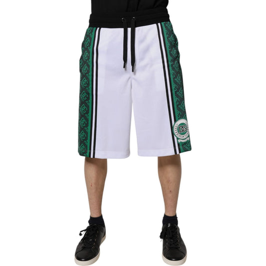 Dolce & Gabbana White Green Men Jersey Sweatshorts Shorts