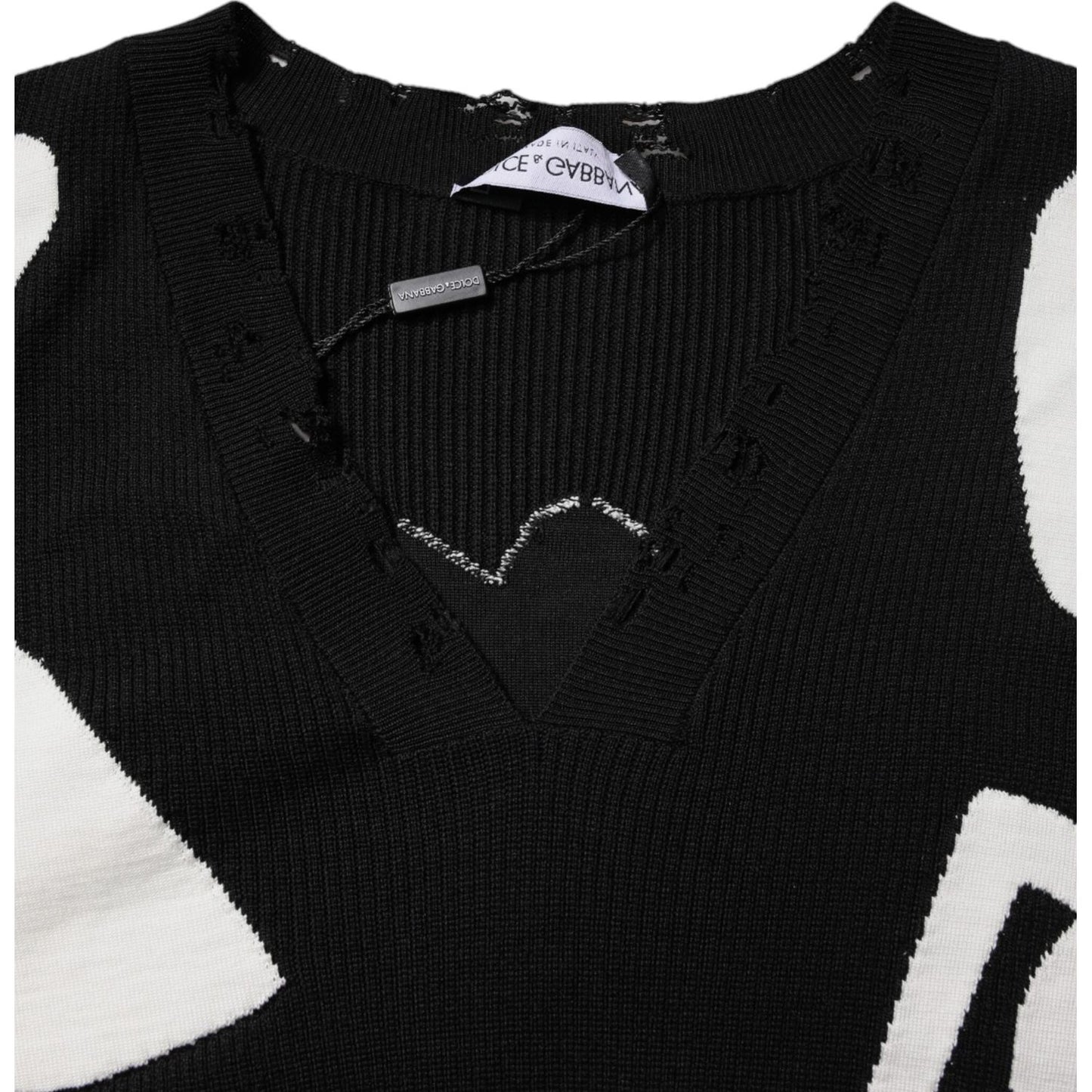 Dolce & Gabbana Black Hearts Silk Crew Neck Pullover Sweater TSH90062-48