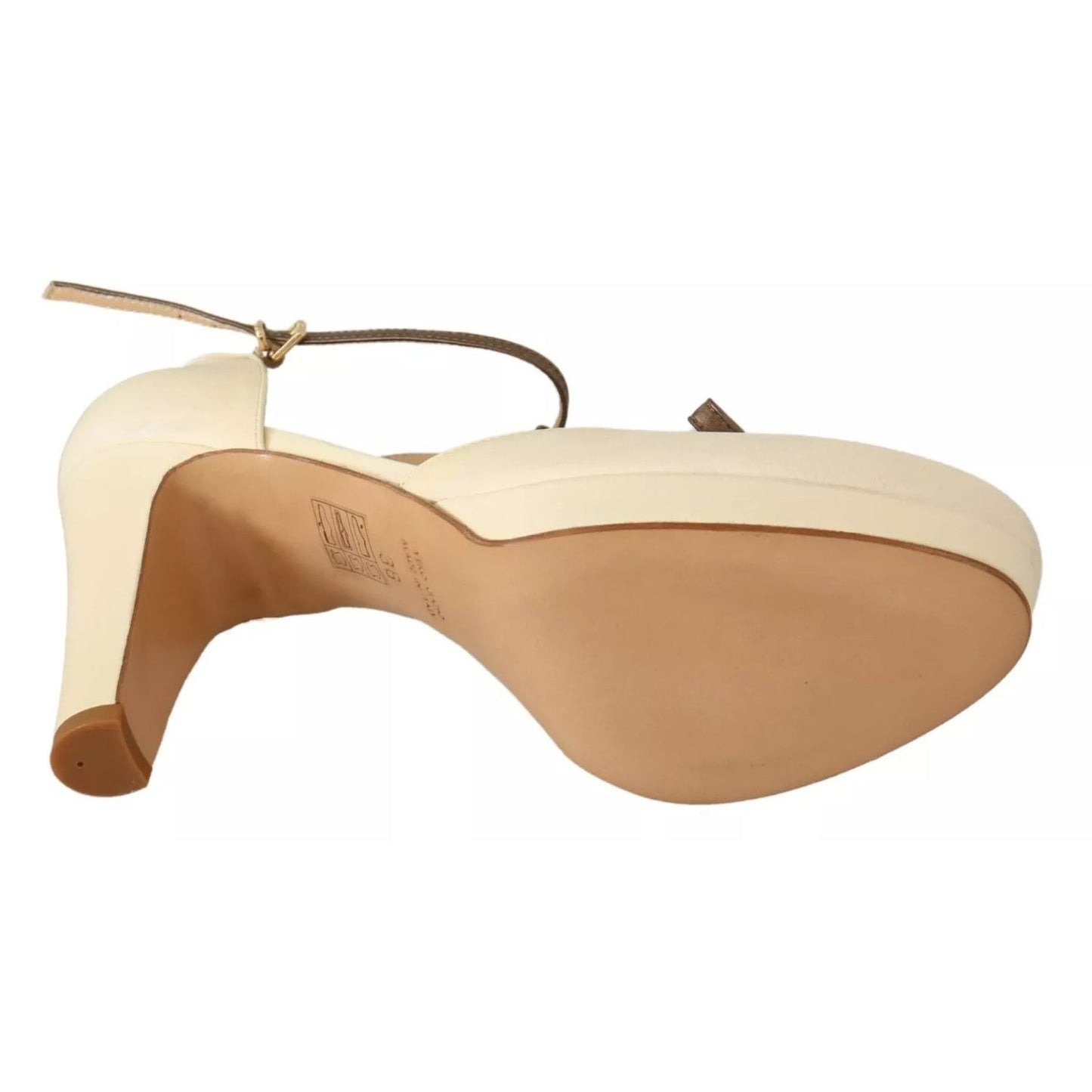 SERGIO LEVANTESI Beige T-Strap Block Heels Pumps Leather Shoes