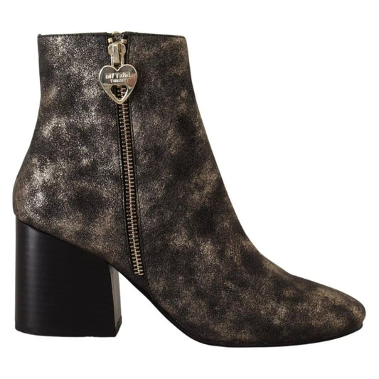 MY TWIN Black Leather Block Heels Ankle Boots Zipper Shoes
