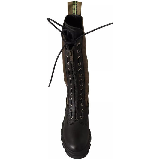 Gaelle Black Green High Combat Boots Lace Up Military Shoes