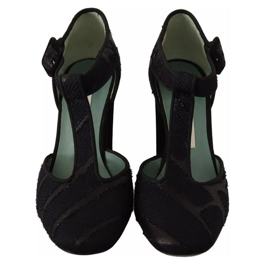Paola D'Arcano Black Suede Leather Block Heels Sandals Shoes