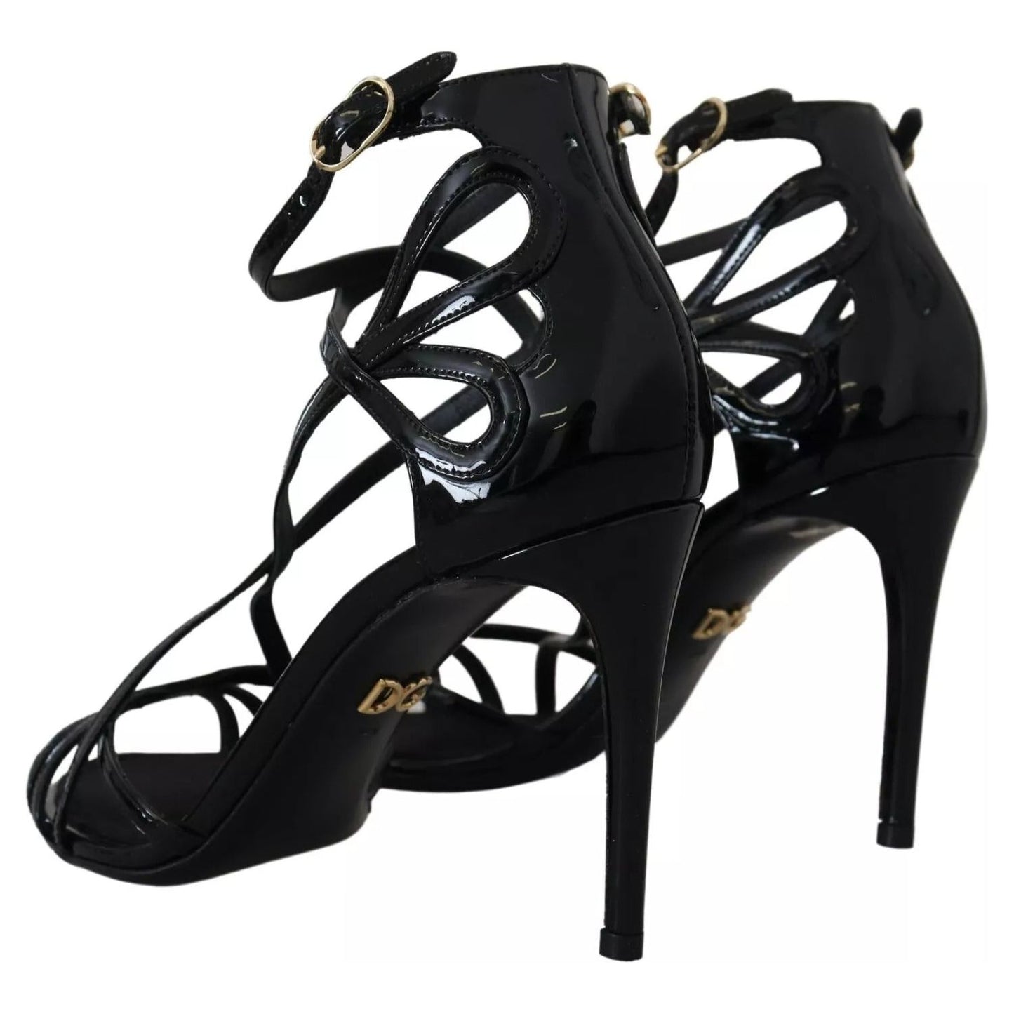 Dolce & Gabbana Black Leather Stiletto Heels Sandals Shoes