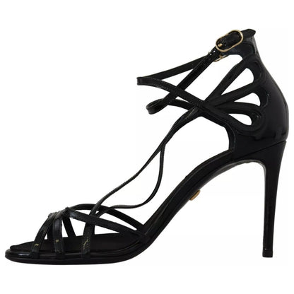Dolce & Gabbana Black Leather Stiletto Heels Sandals Shoes