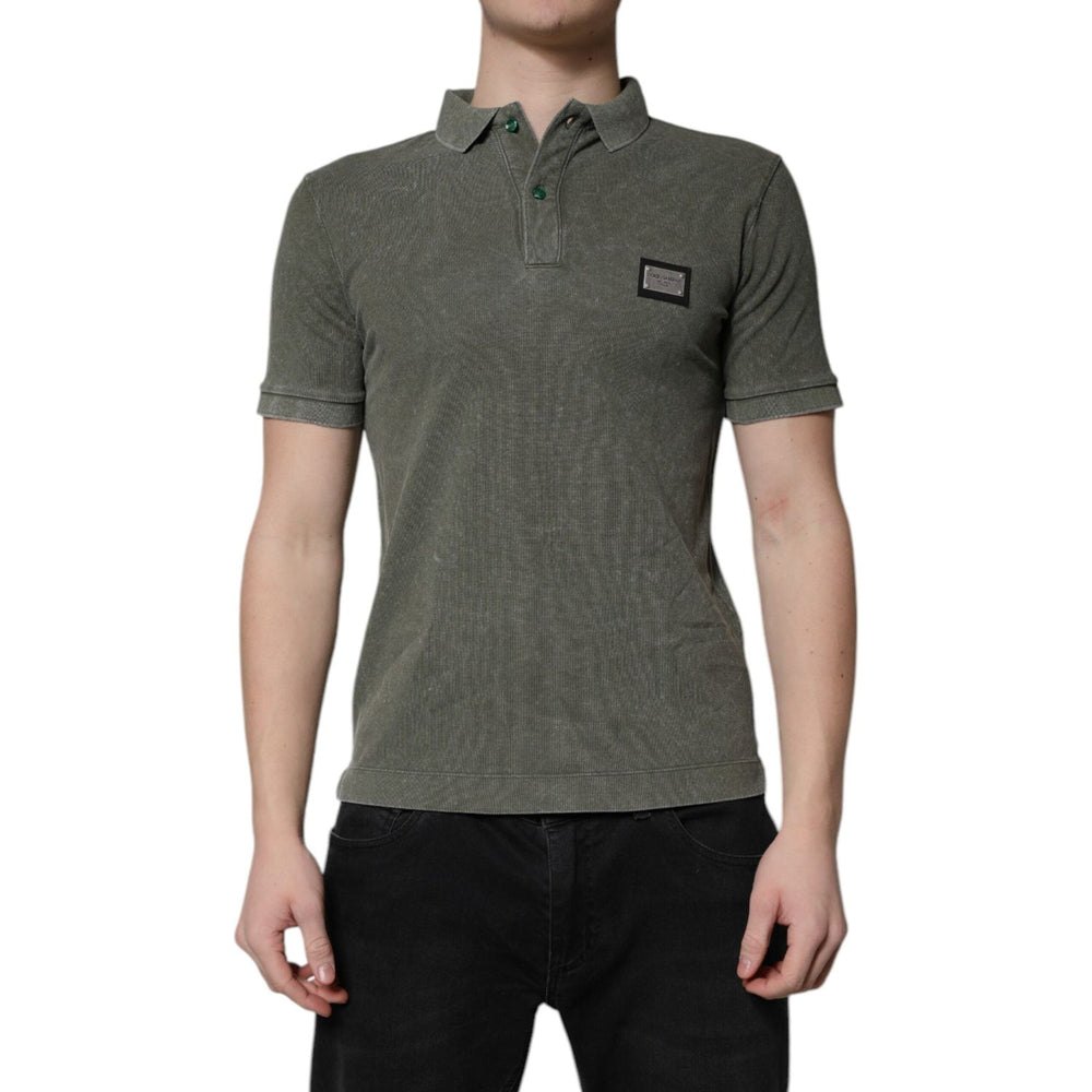 Dolce & Gabbana Army Green Logo Plaque Cotton Polo Shirt T-shirt