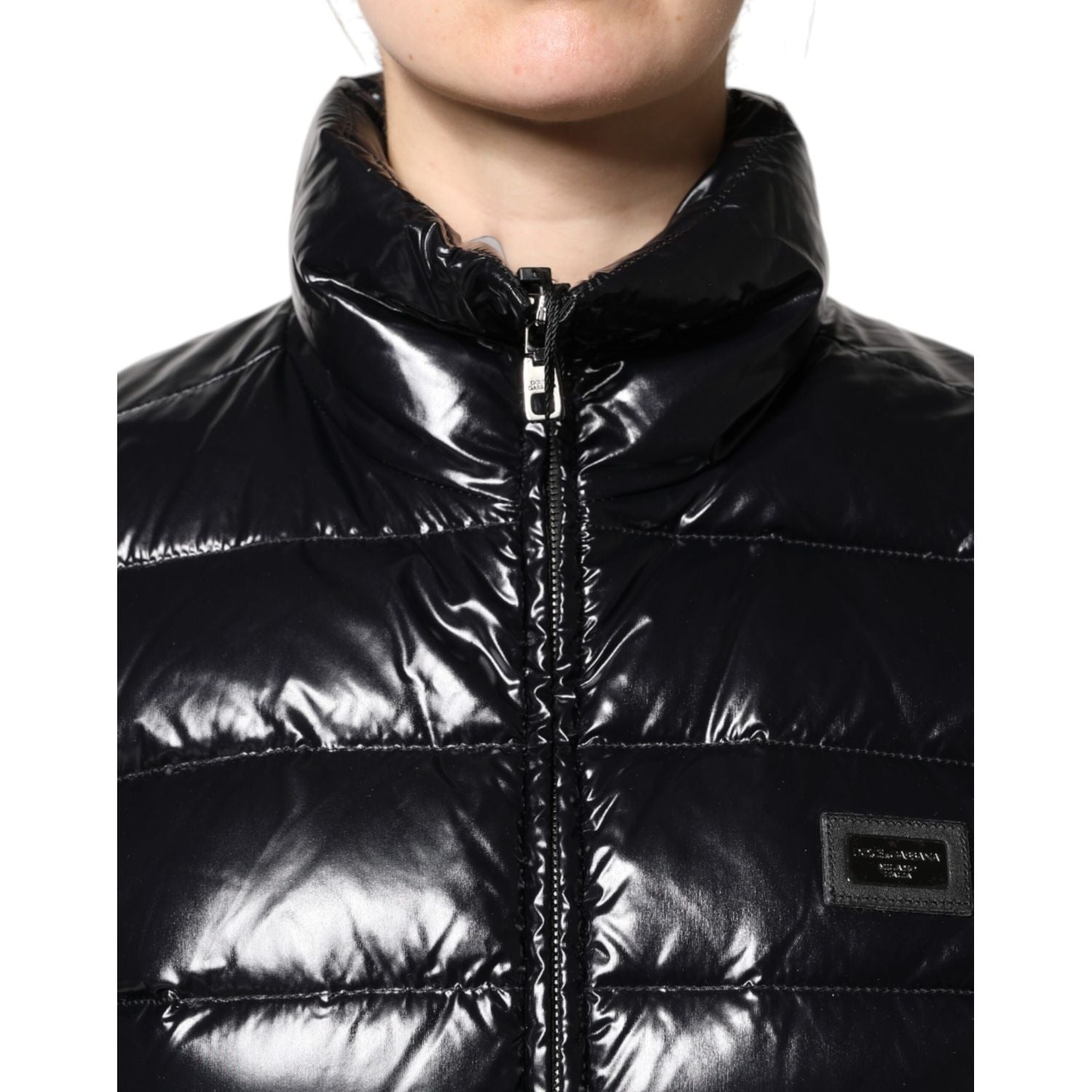 Dolce & Gabbana Black Logo Plaque Full Zip Puffer Jacket
