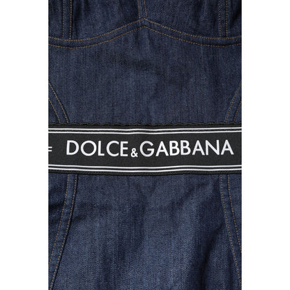 Dolce & Gabbana Blue Cotton Stretch Sleeveless Bodycon Denim Bodysuit