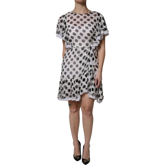 Dolce & Gabbana White Polka Dotted Silk Blend A-line Dress