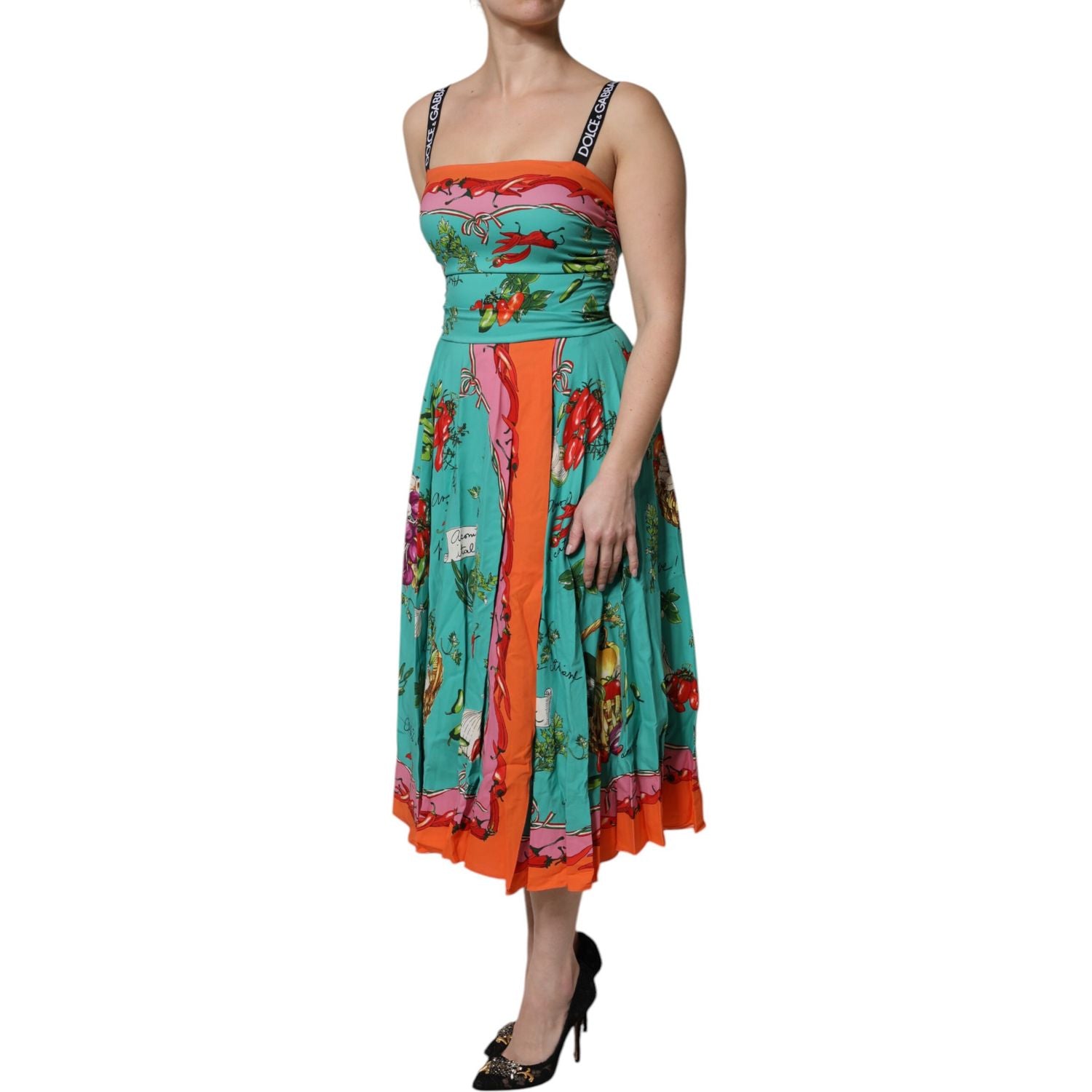 Dolce & Gabbana Multicolor Printed Silk Sleeveless Midi Dress
