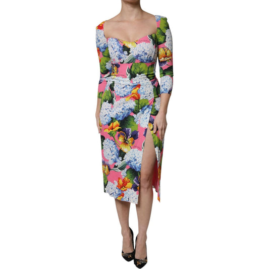 Dolce & Gabbana Multicolor Floral Side Slit Midi Dress