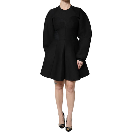 Dolce & Gabbana Black Cotton Long Sleeves A-line Mini Dress